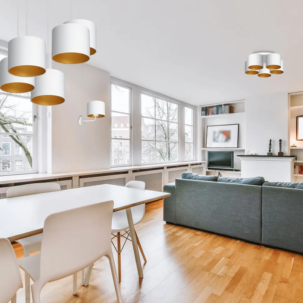 Blendarme Hängelampe Weiß Gold Stoff Metall B:58 cm