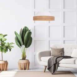 Blendarme Hängeleuchte Stoff Rattan E27 Ø45 cm wohnlich