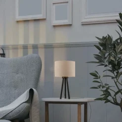 Blendarme NachtTischlampe Tripod Stoffschirm E27 46 cm