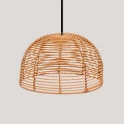 Boho Hängelampe Ø 35 cm Korb Schirm Beige Schwarz E27