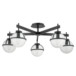 Deckenlampe Bad IP44 81,3 cm breit E14 Schwarz Metall Glas