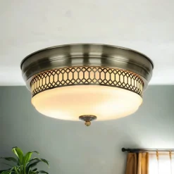 Deckenlampe Badezimmer Ø 35 cm IP44 Messing Antik Weiß 2x E27