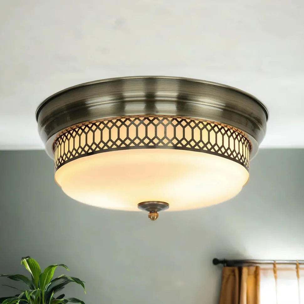 Deckenlampe Badezimmer Ø 35 cm IP44 Messing Antik Weiß 2x E27