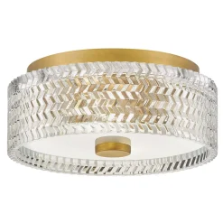 Deckenlampe E27 Kristall rund D: 30,5 cm in Messing Antik