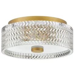 Deckenlampe E27 Kristall rund D: 30,5 cm in Messing Antik