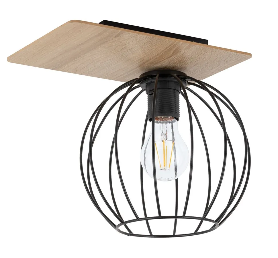 Deckenlampe E27 Schwarz Natur Metall Holz innen