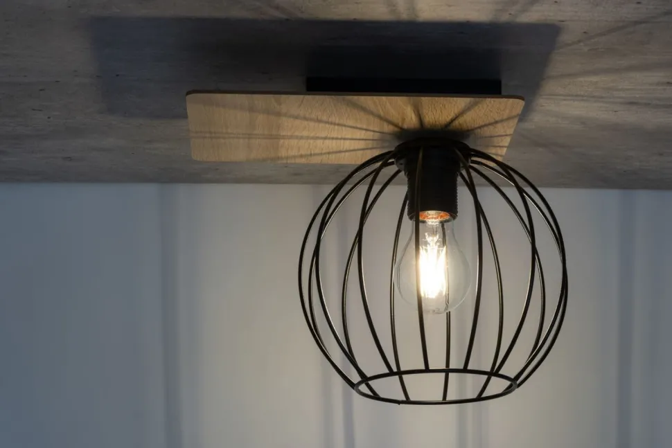 Deckenlampe E27 Schwarz Natur Metall Holz innen
