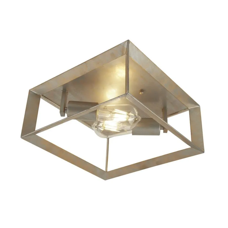 Deckenlampe eckig B: 30 cm in Silber-Gold 2x E27 Metall