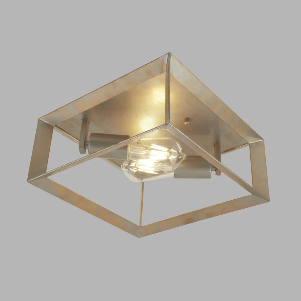 Deckenlampe eckig B: 30 cm in Silber-Gold 2x E27 Metall