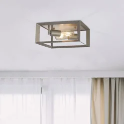 Deckenlampe eckig B: 30 cm in Silber-Gold 2x E27 Metall