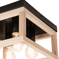 Deckenlampe eckig Schwarz Natur Holz Metall B: 30 cm