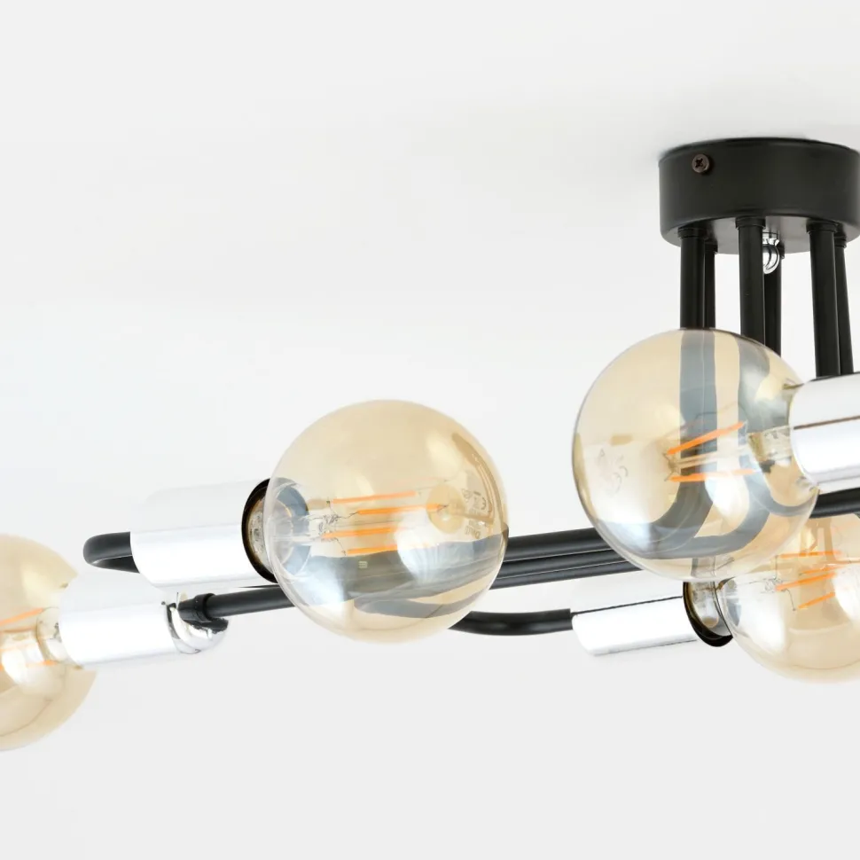 Deckenlampe flach Metall 6-flammig Retro 55 cm lang