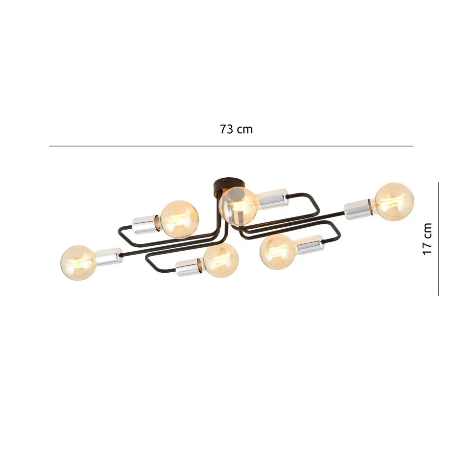 Deckenlampe flach Metall 6-flammig Retro 55 cm lang