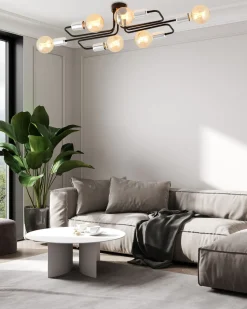 Deckenlampe flach Metall 6-flammig Retro 55 cm lang