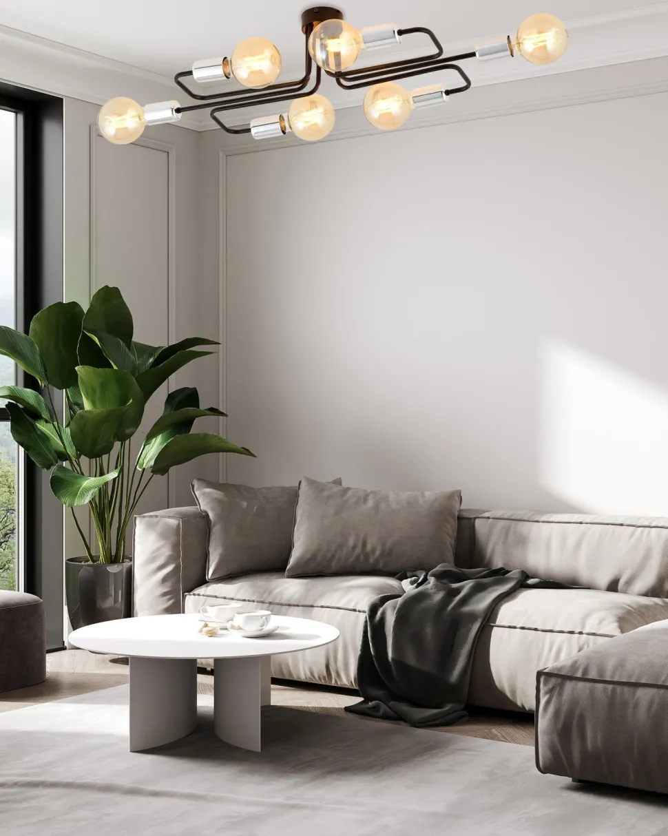 Deckenlampe flach Metall 6-flammig Retro 55 cm lang