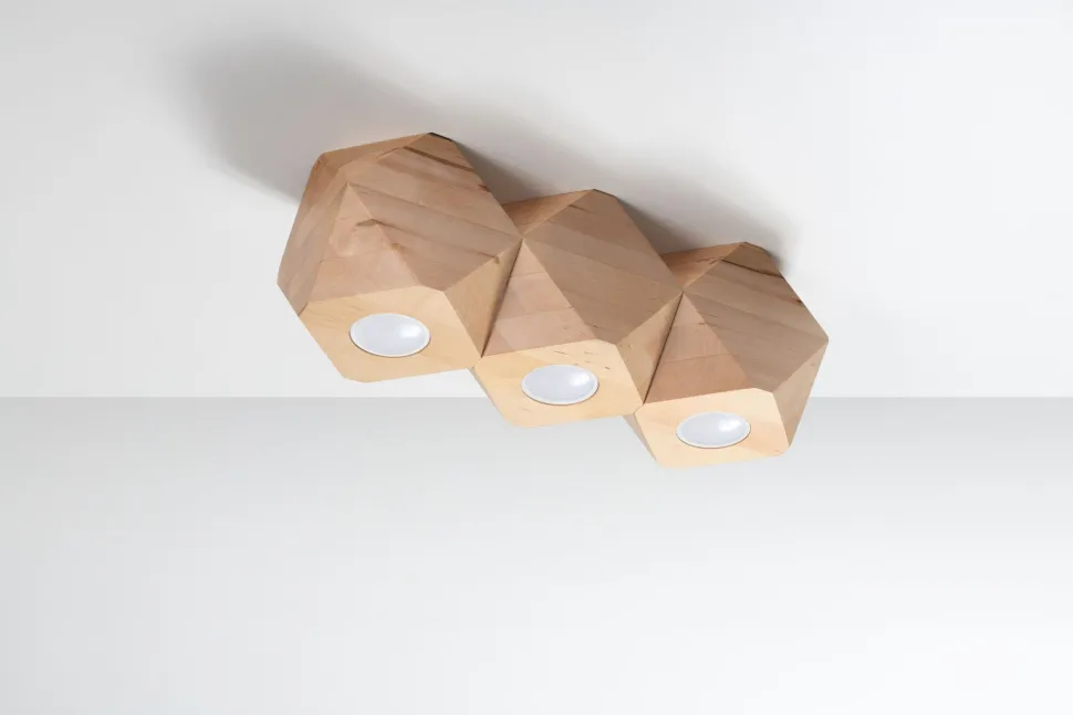 Deckenlampe 3-flammig 36 cm klein Holz GU10 wohnlich