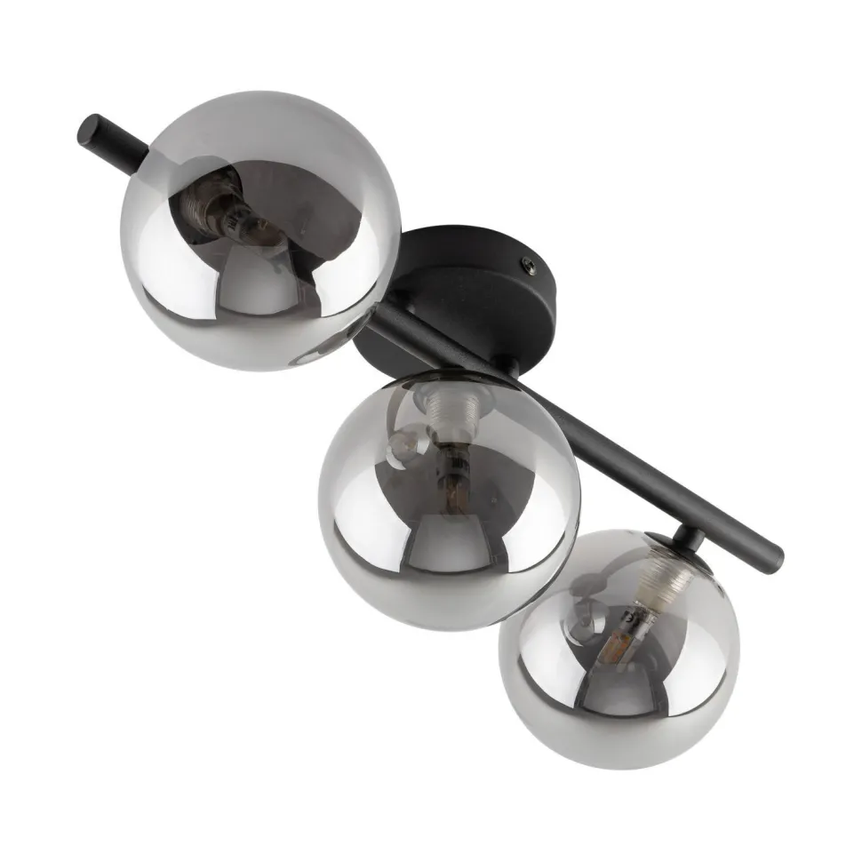 Deckenlampe 3-flammig 47 cm lang Schwarz Grau G9 Rauchglas