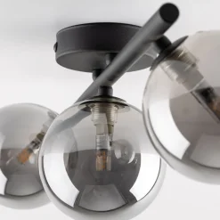 Deckenlampe 3-flammig 47 cm lang Schwarz Grau G9 Rauchglas