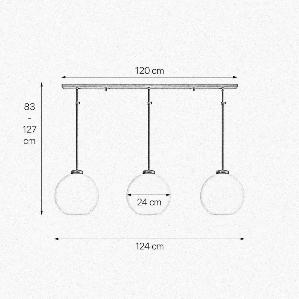Deckenlampe 3-flammig Messing Glas höhenverstellbar E27