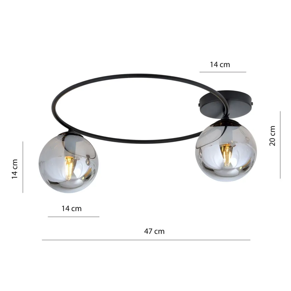 Deckenlampe 2-flammig rund Ø 47 cm Rauchglas Metall