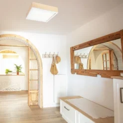 Deckenlampe Glas blendarm Holz Pinie E27 B:38,5 cm