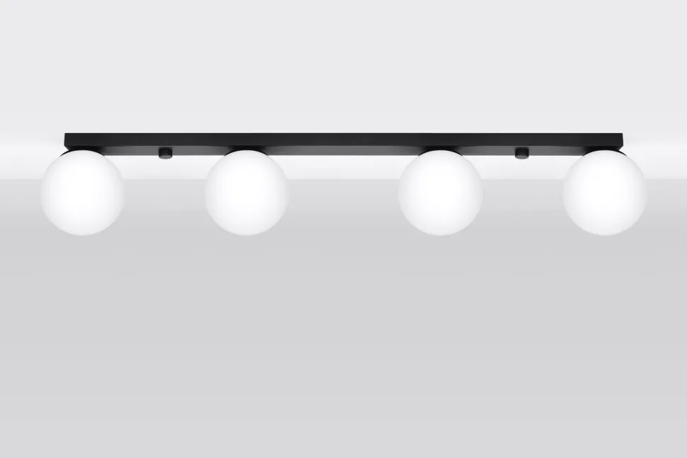 Deckenlampe Glas Metall 88 cm lang Weiß Schwarz 4x G9