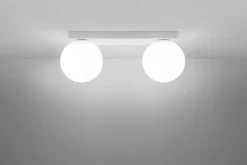 Deckenlampe Glas Metall 34,5 cm 2x G9 Weiß Kugelschirme