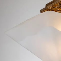 Deckenlampe Glas Metall B: 36,8 cm 2x E27 in Gold antik Weiß