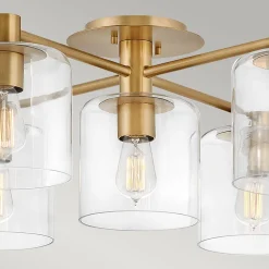 Deckenlampe Glas Metall E27 80,8 cm breit in Messing antik