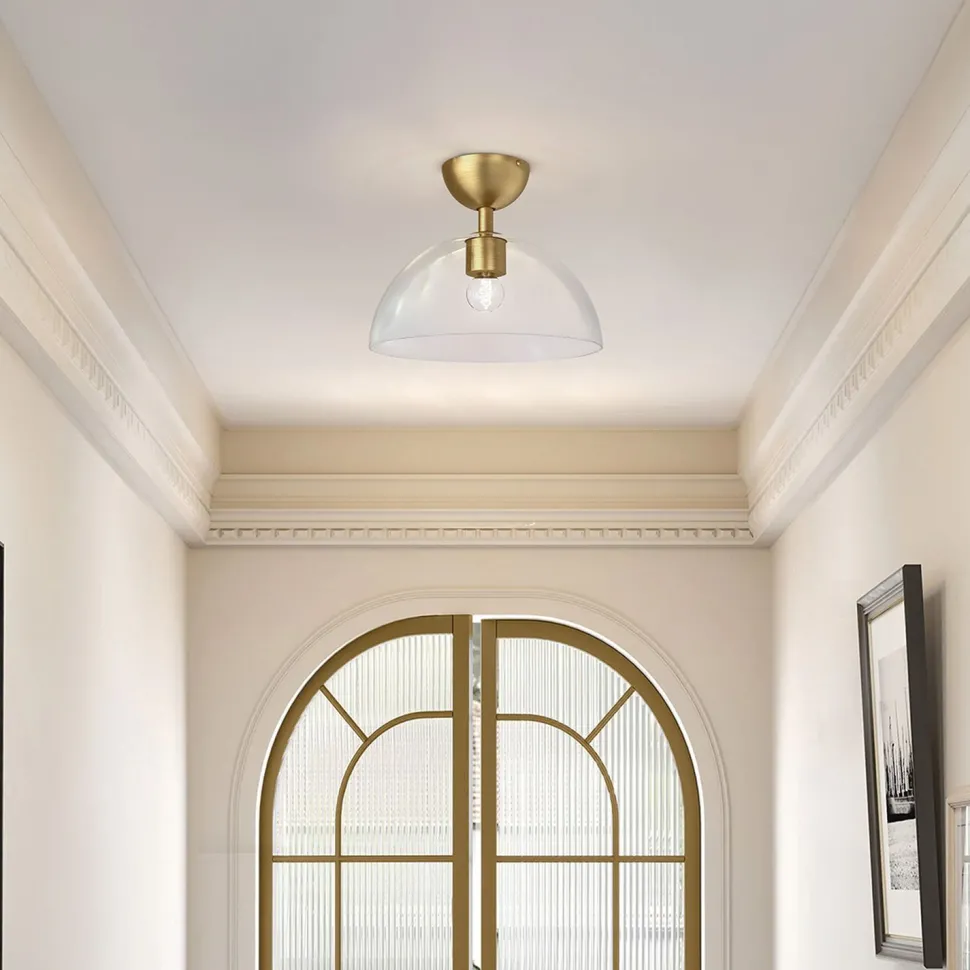 Deckenlampe Glas Metall E27 Ø 30,5 cm in Gold gebürstet