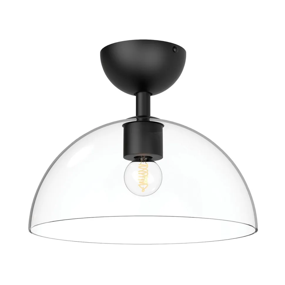 Deckenlampe Glas Metall E27 D: 30,5 cm rund Schwarz