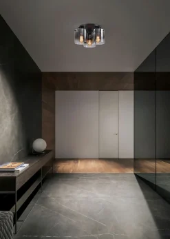 Deckenlampe Glas Metall in Schwarz Rauchgrau 3-flammig