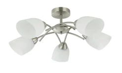 Deckenlampe Glas Metall Jugendstil 5-flammig E27 Nickel Weiß