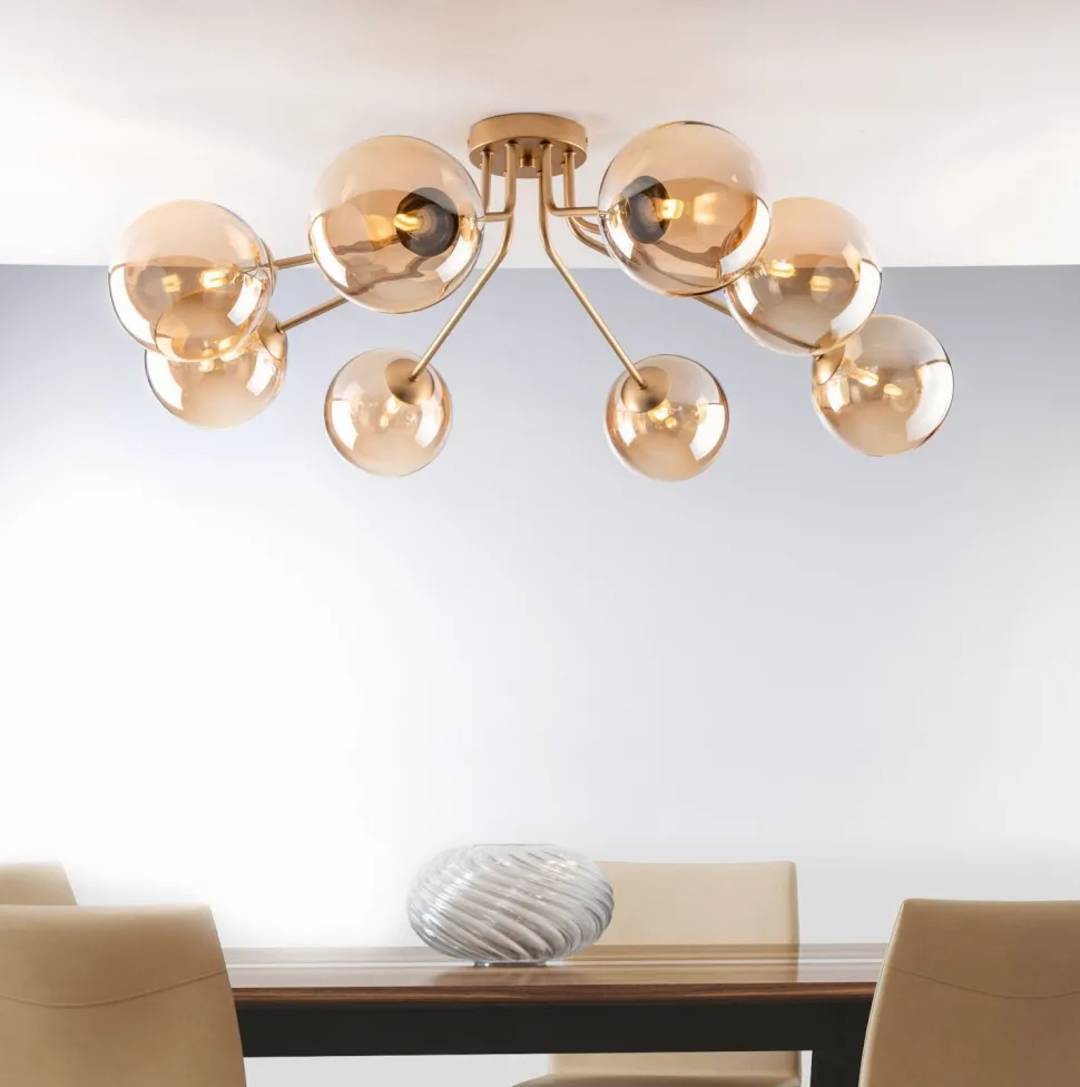 Deckenlampe Glas Metall Messing Champagner L:88 cm G9