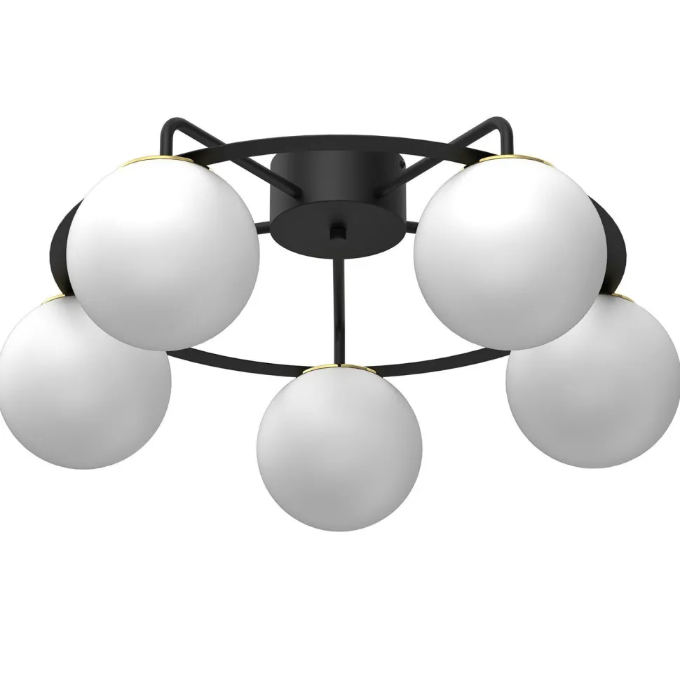 Deckenlampe Glas Metall Schwarz Weiß Gold E27 5-flammig