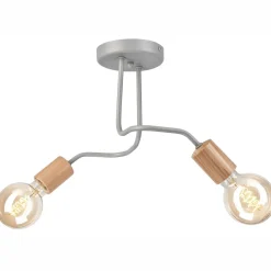 Deckenlampe Grau Metall Holz 2-flammig E27 B: 45 cm ANANI