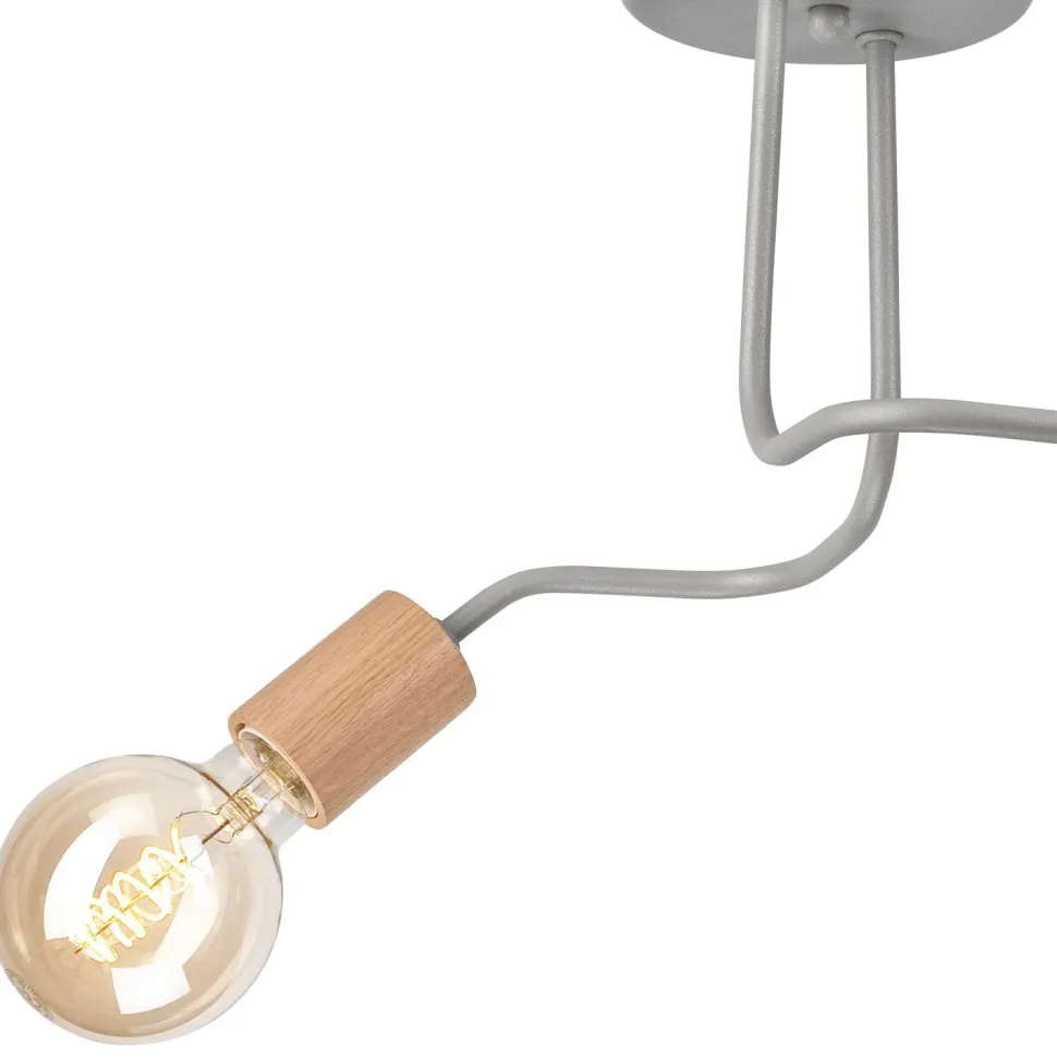 Deckenlampe Grau Metall Holz 2-flammig E27 B: 45 cm ANANI