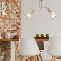 Deckenlampe Grau Metall Holz 2-flammig E27 B: 45 cm ANANI