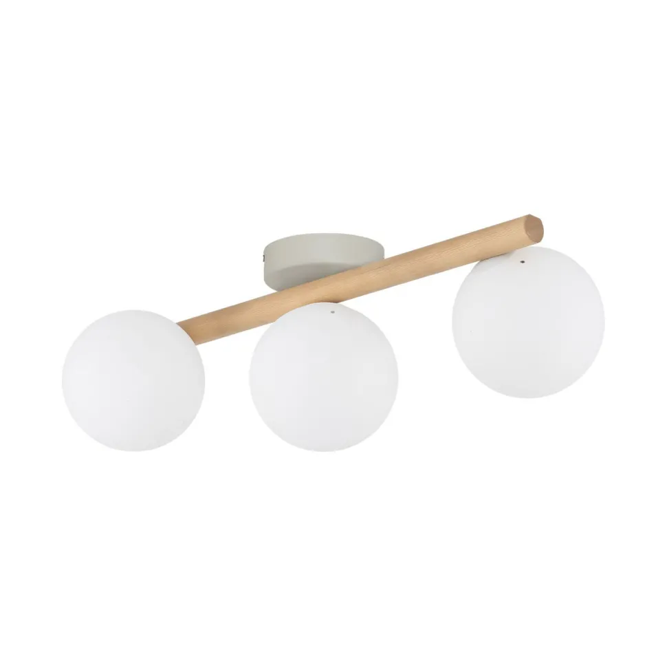 Deckenlampe Holz Glas 47 cm lang G9 in Hell Weiß 3-flammig