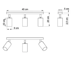 Deckenlampe Holz L:45cm 3x GU10 Strahler Spot Lampe
