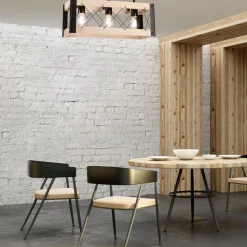 Deckenlampe Holz Metall Rustikal 3-flammig E27 Schwarz Natur