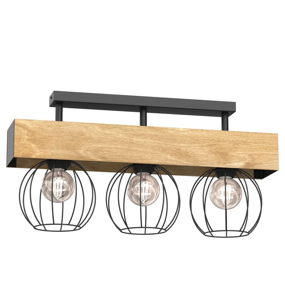 Deckenlampe Holz Metall Schwarz 57 cm E27 Draht 3-flmg