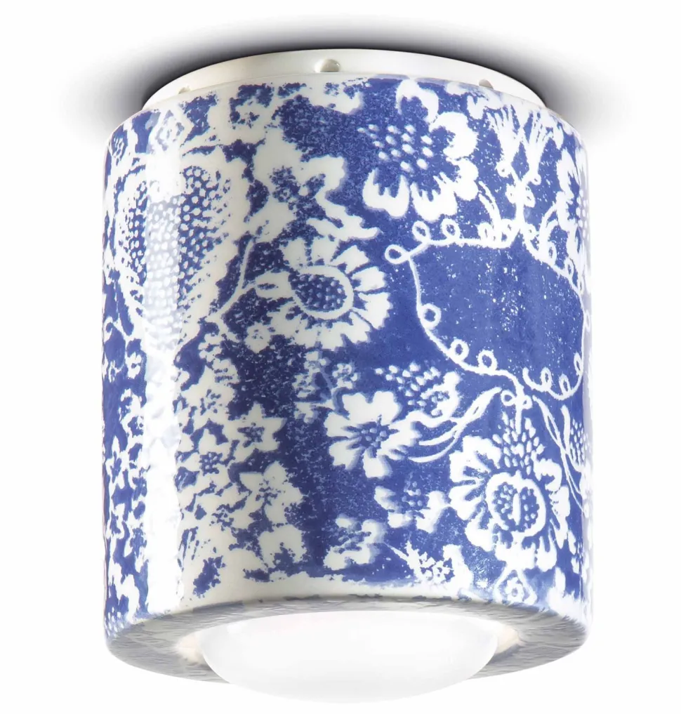 Deckenlampe Keramik E27 D: 12,5 cm Aufputz Blau Muster