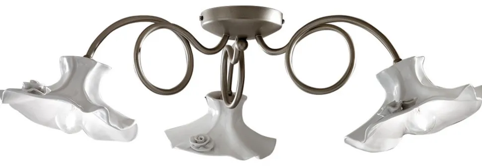 Deckenlampe Keramik Metall E14 in Silber Weiß 3-flammig