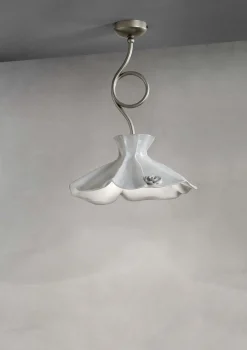 Deckenlampe Keramik Metall E27 in Silber Weiß Landhaus