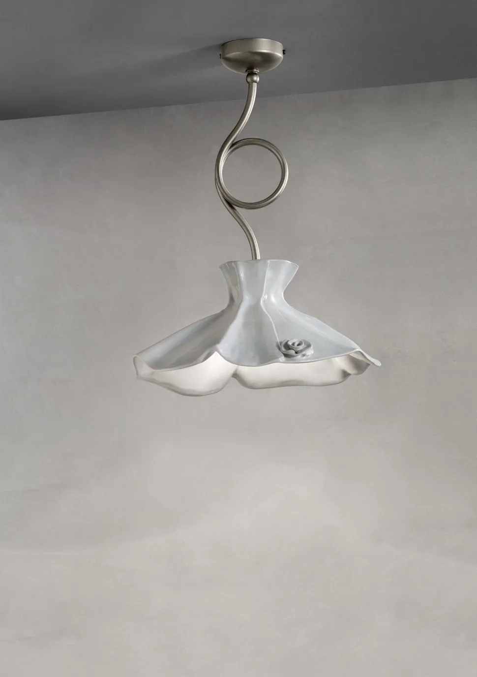 Deckenlampe Keramik Metall E27 in Silber Weiß Landhaus