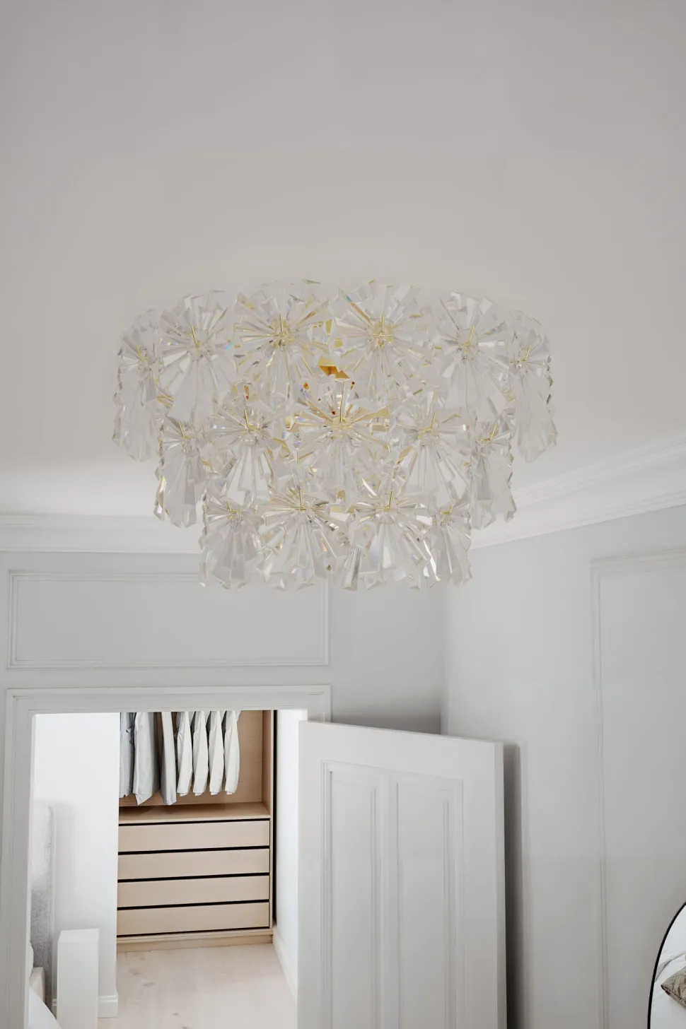 Deckenlampe Kristall 51,5 cm breit in Gold 3-flammig E14