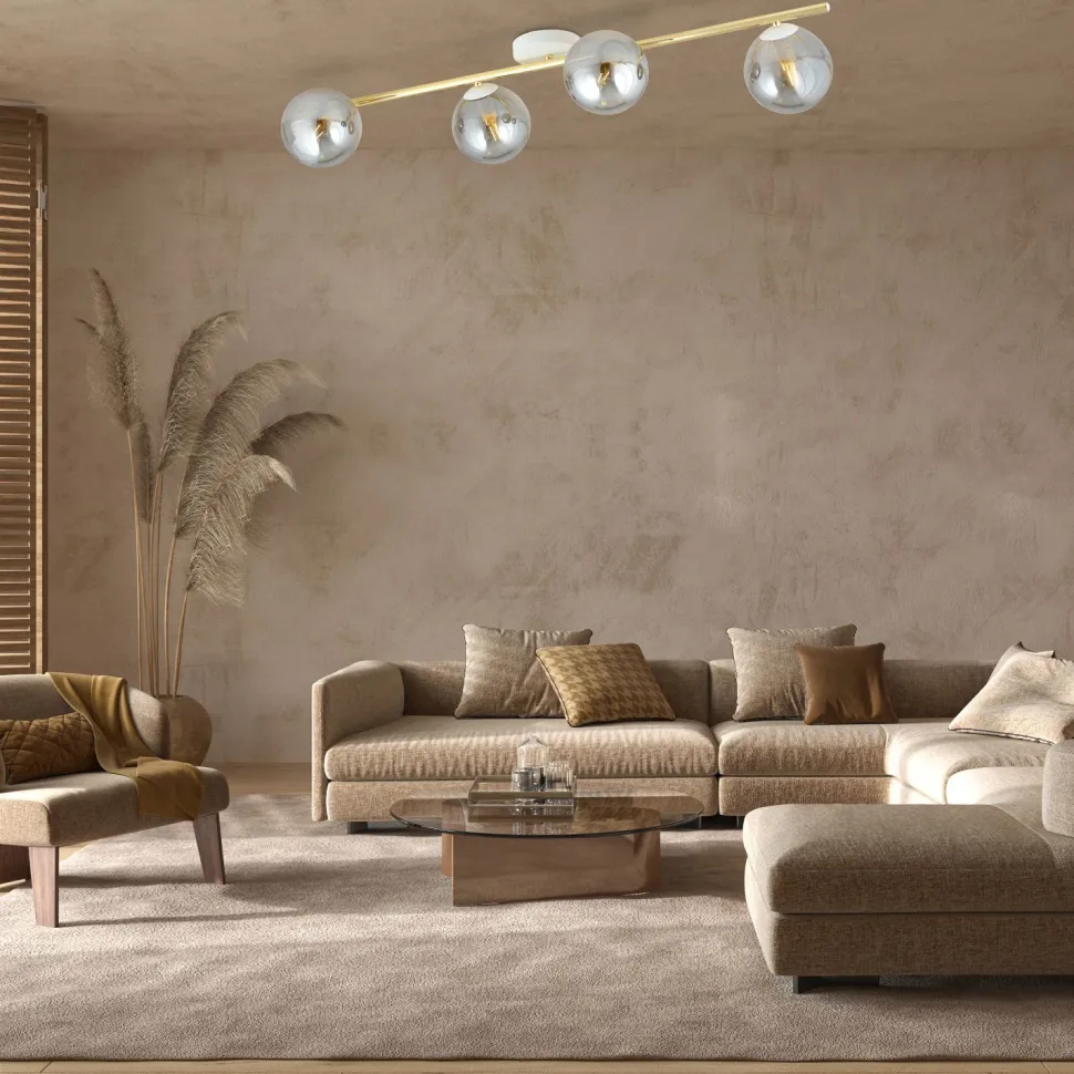 Deckenlampe Kugel Schirme Glas Metall 100 cm lang