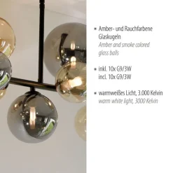 Deckenlampe Kugeln Rauchgrau Bernstein Glas 85 cm G9