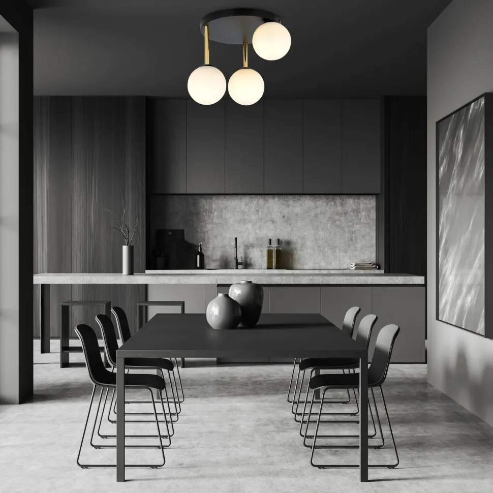 Deckenlampe Kugelschirme 3x E14 Schwarz Weiß Gold